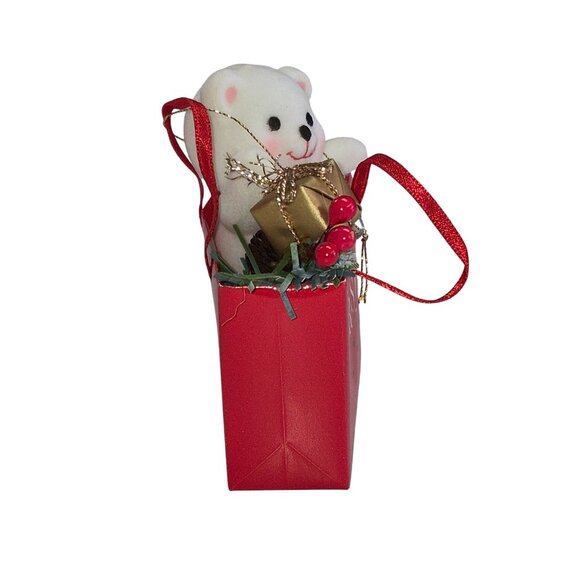 Holiday Bear Ornament In Red Gift Bag With "Cheers!" Message - Picture 4 of 4